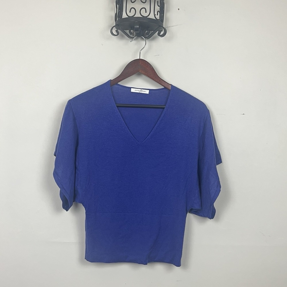 Josie Natori Silk Cashmere V-Neck Dolman Top XS Blue Quiet Luxury Layering